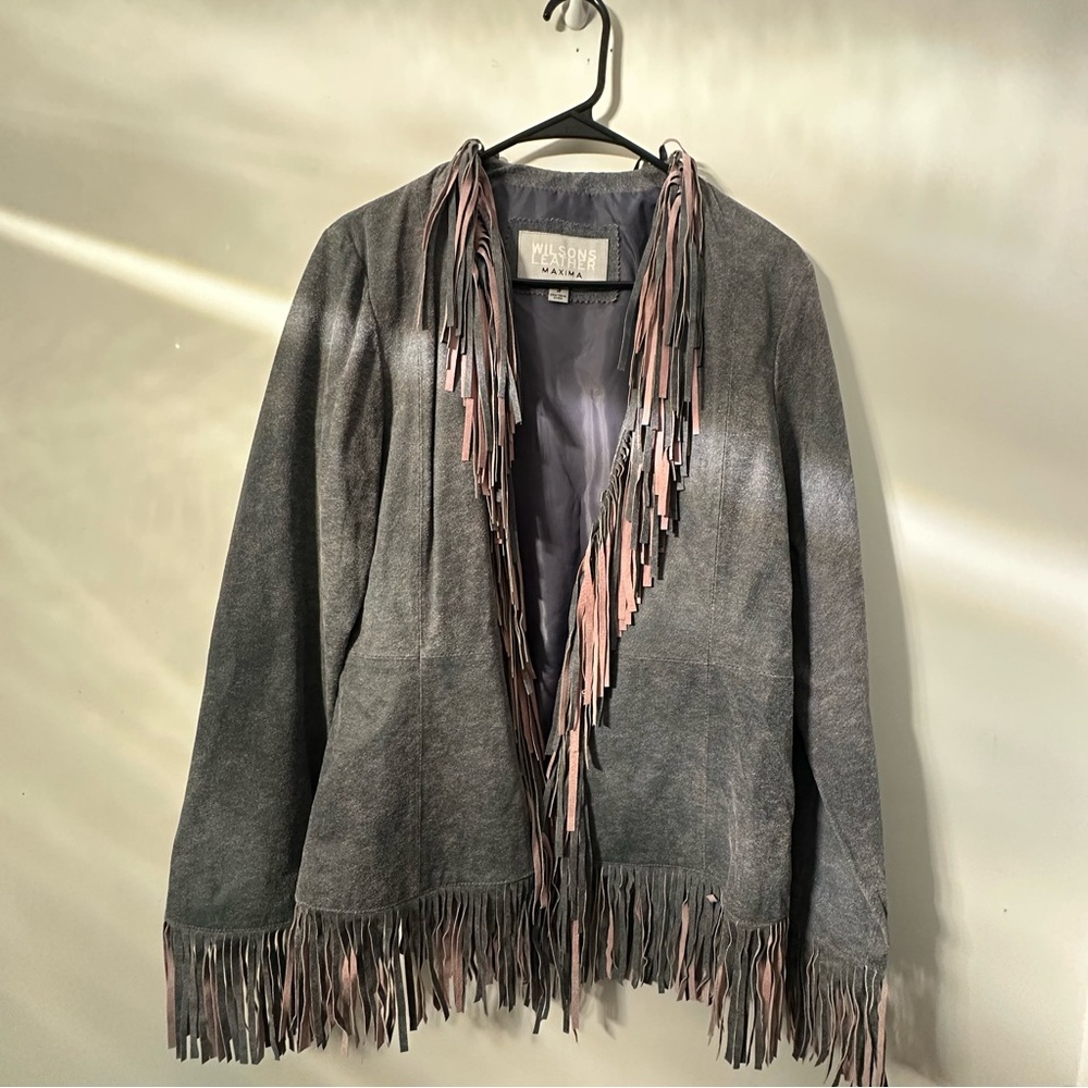 Wilsons Leather Gray Fringe Jacket